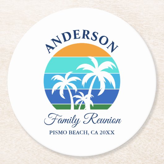 Family Wiedersehen Summer Beach Palmen Runder Pappuntersetzer (Vorderseite)