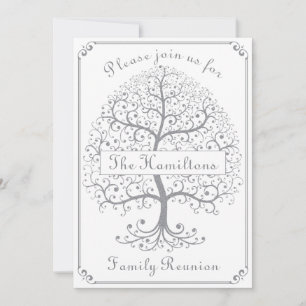 Family Wiedersehen Tree Silver Elegant Modernes Ei Einladung