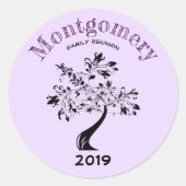 Family Wiedersehen Trendy Lila Black Tree Custom Runder Aufkleber (Vorderseite)