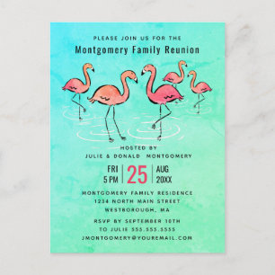 - Family Wiedersehen Tropical Watercolor Flamingo Einladungspostkarte