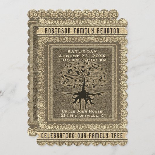 Family Wiedersehen Vintag Gold Einladung (Vorne/Hinten)