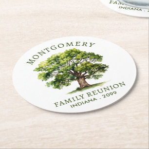 Family Wiedersehen Watercolor Family Tree Runder Pappuntersetzer
