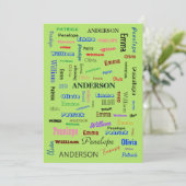 Family Word Cloud Personalisiert Script Fab Fun Einladung (Stehend Vorderseite)
