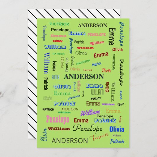 Family Word Cloud Personalisiert Script Fab Fun Einladung (Vorne/Hinten)