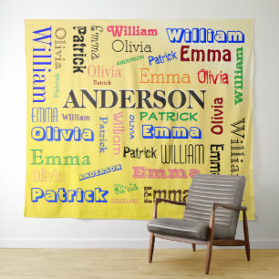 Family Word Cloud Stylied Yellow Background Wandteppich