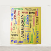 Family Word Cloud Stylied Yellow Background Wandteppich (Vorderseite)