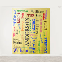 Family Word Cloud Stylied Yellow Background Wandteppich