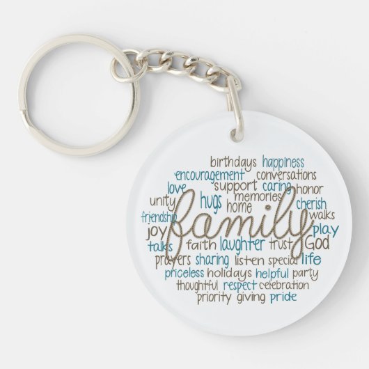 Family Word Cloud With Rope Text Schlüsselanhänger (Vorderseite)