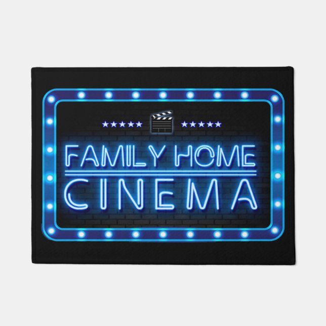 Family Zuhause Cinema Room Blue Neon Effekt Türmat Fußmatte (Vorderseite)
