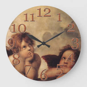 Famous fine art, Raphael,Sistine Cherub Große Wanduhr