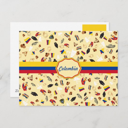 Famous Items of Colombia with flag Postkarte (Vorne/Hinten)