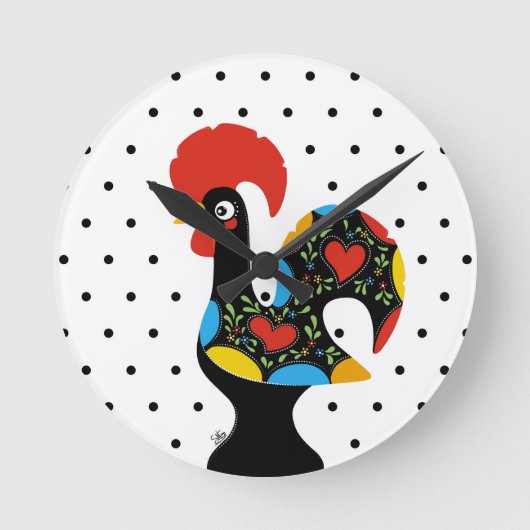 Famous Rooster of Barcelos Nr 09 - Polka Dots Runde Wanduhr (Vorderseite)