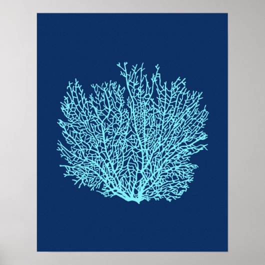 Fan Coral Print, Aqua on Deep Cobalt Blue Poster (Vorne)
