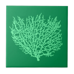 Fan Coral Print, blassgrün auf Deep Jade Green Fliese