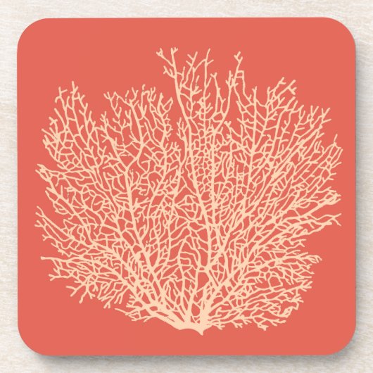Fan Coral Print, Peach on Deep Coral Orange Getränkeuntersetzer (Vorderseite)