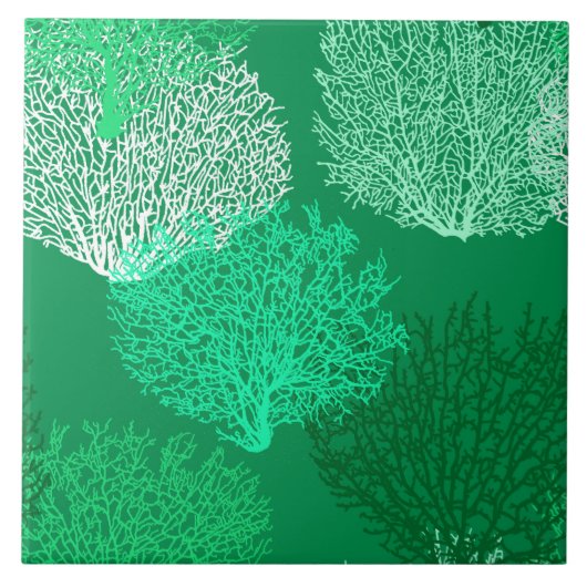 Fan Coral Print, Shades of Jade Green Fliese (Vorderseite)