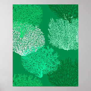 Fan Coral Print, Shades of Jade Green Poster
