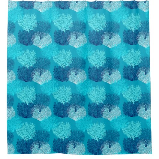 Fan Coral Print, Türkis, Aqua und Cobalt Blue Duschvorhang (Vorderseite)