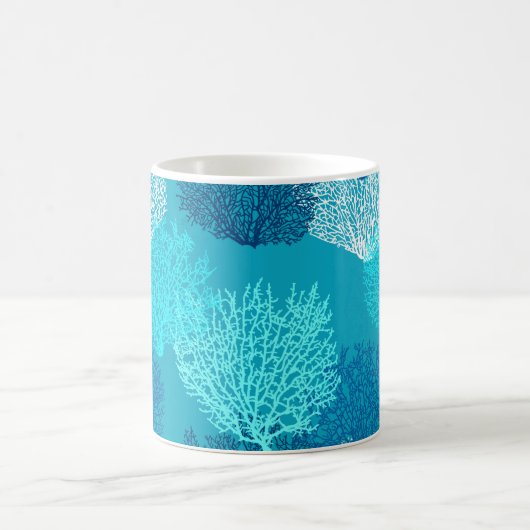 Fan Coral Print, Türkis, Aqua und Cobalt Blue Kaffeetasse (Mittel)