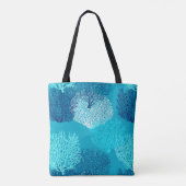 Fan Coral Print, Türkis, Aqua und Cobalt Blue Tasche (Rückseite)