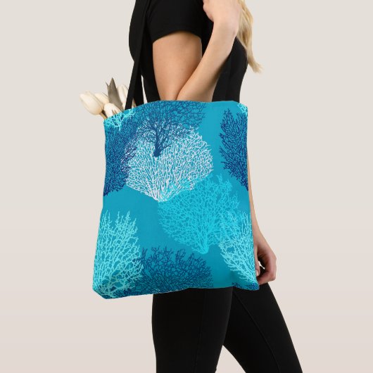 Fan Coral Print, Türkis, Aqua und Cobalt Blue Tasche (Von Nahem)