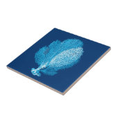 Fan Coral Sea Life Print, Indigo Blue und White Fliese (Seite)