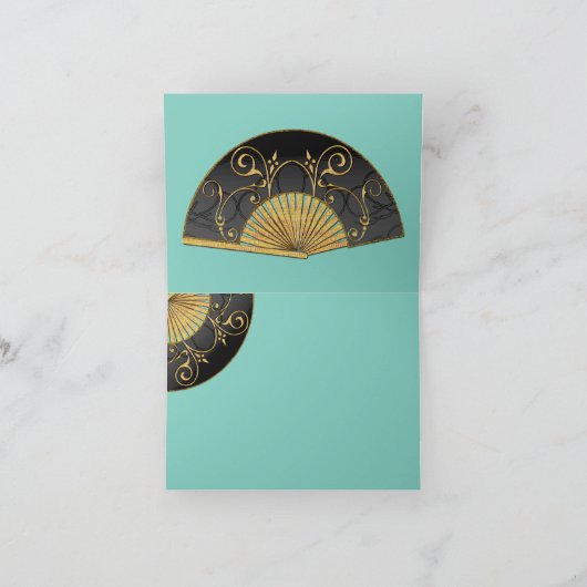 Fan Elegant (blau) Dankeschön Hinweis Dankeskarte (Innenseite)