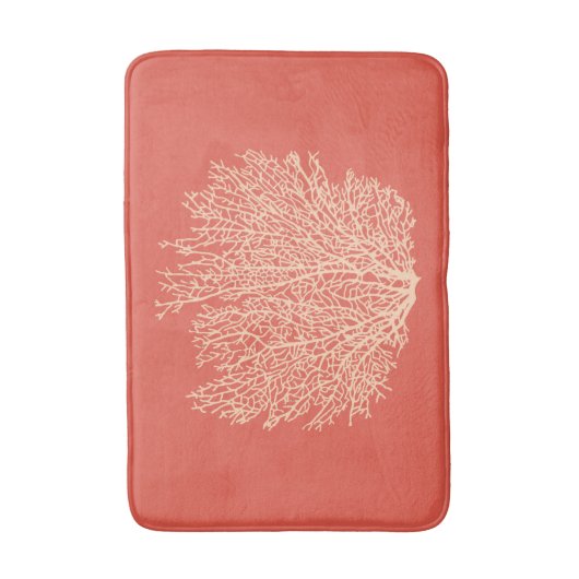 Fan-korallenroter Druck, Pfirsich auf tiefer Badematte (Vorderseite Vertikal)
