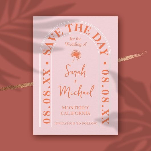 Fan Palm Leaf Tropical Bright Summer Save the Date Einladung
