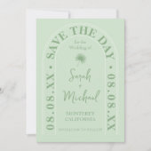 Fan Palm Leaf Tropical Bright Summer Save the Date Einladung (Vorderseite)