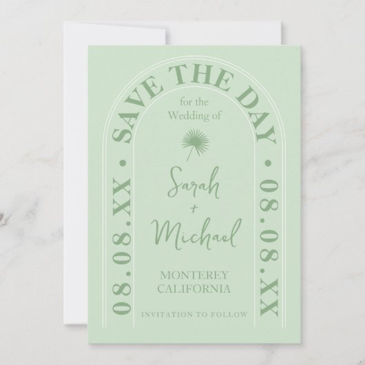 Fan Palm Leaf Tropical Bright Summer Save the Date Einladung (Vorderseite)