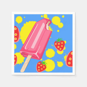 Fan Pink Popsicle and Strawberries Illustration Serviette