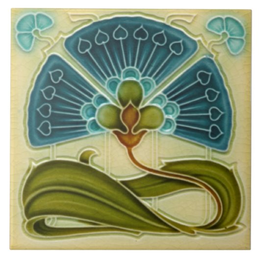 Fan-tastic Repro Richards Art Nouveau Aquamarin Fl Fliese (Vorderseite)