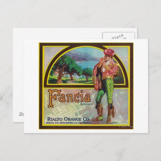 Fancia Brand Citrus Crate Label Postkarte (Vorne/Hinten)