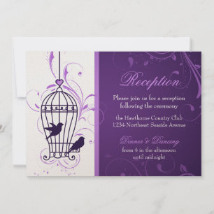 Fancierte Birdcage & Wirbel Eggplant Empfang Einladung