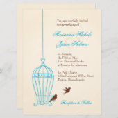 Fanciful Bird Cage Aquamarin & Chocolate Wedding Einladung (Vorne/Hinten)