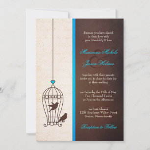 Fanciful Bird Cage - Aquamarin & Schokolade Hochze Einladung
