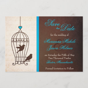 Fanciful Bird Cage Aquamarin & Schokolade Save the Date