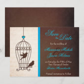 Fanciful Bird Cage Aquamarin & Schokolade Save the Date (Vorne/Hinten)