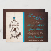 Fanciful Bird Cage Aquamarin & Schokolade Save the Save The Date (Vorne/Hinten)
