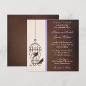Fanciful Bird Cage - Lavendel & Brown Squa Wedding Einladung (Vorne/Hinten)