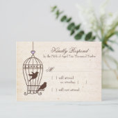 Fanciful Bird Cage Lavender & Brown Wedding RSVP Karte (Stehend Vorderseite)