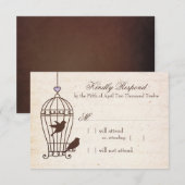 Fanciful Bird Cage Lavender & Brown Wedding RSVP Karte (Vorne/Hinten)