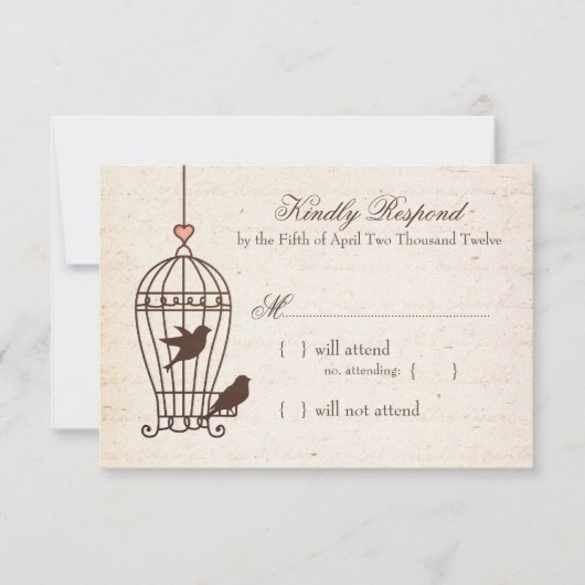 Fanciful Bird Cage - Pink & Chocolate Wedding RSVP (Vorderseite)