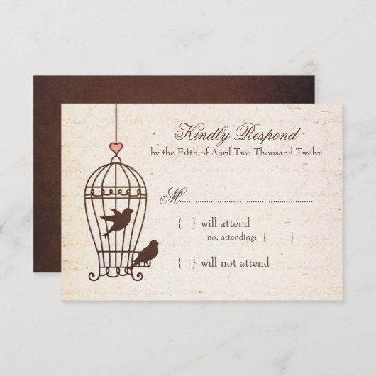 Fanciful Bird Cage - Pink & Chocolate Wedding RSVP (Vorne/Hinten)