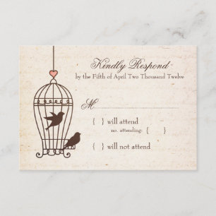 Fanciful Bird Cage - Pink & Chocolate Wedding RSVP Karte