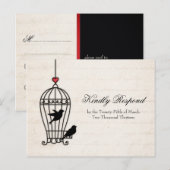 Fanciful Bird Cage & Romantic Heart Wedding RSVP Einladungspostkarte (Vorne/Hinten)