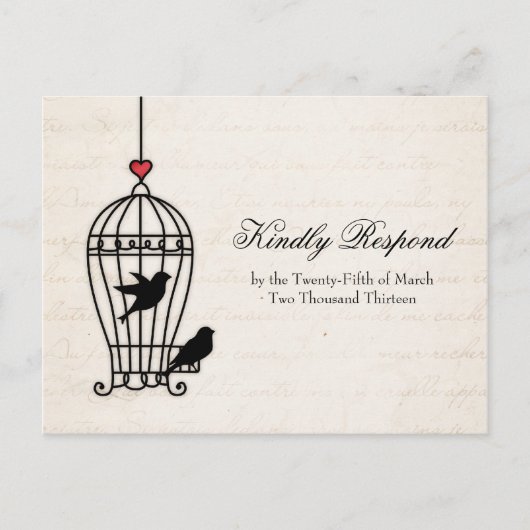 Fanciful Bird Cage & Romantic Heart Wedding RSVP Einladungspostkarte (Vorderseite)