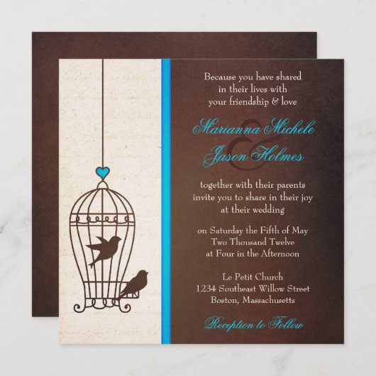Fanciful Bird Cage - Schokolade & Aquamarin Blue W Einladung (Vorne/Hinten)