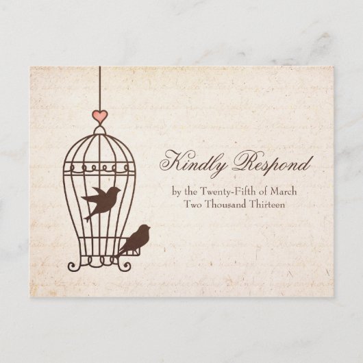 Fanciful Bird Cage - Schokolade & Pink Wedding RSV Einladungspostkarte (Vorderseite)